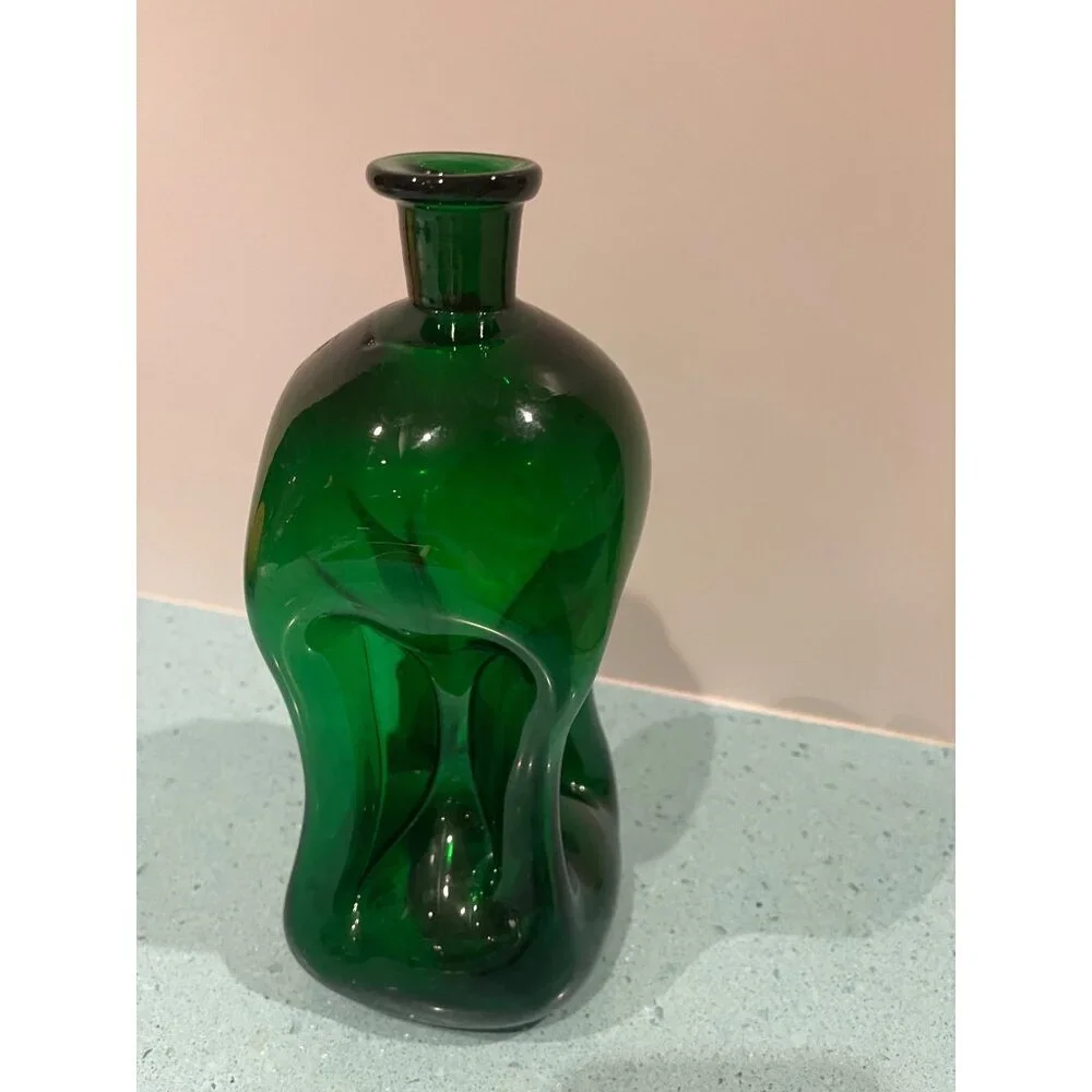Vintage Bottle Vase Green Danish Decanter Decor Collectible